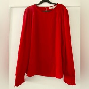 Loft Red Blouse with Cinched Shoulders